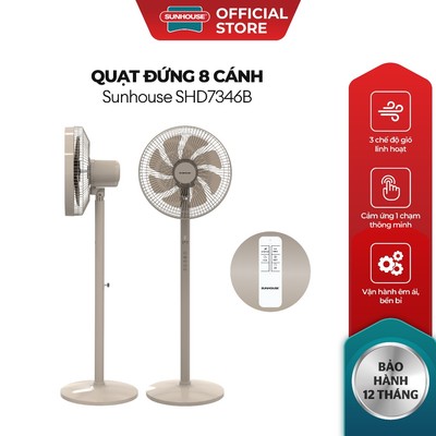 Quạt đứng 8 cánh Sunhouse SHD7346B - Động cơ bền bỉ - 8 cánh mạnh mẽ - Cảm ứng thông minh - Đa dạng chế độ gió