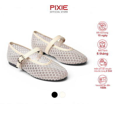 Giày Búp Bê Lưới Nữ Đế Bệt Mũi Tròn Phối Khóa Thời Trang Pixie H466