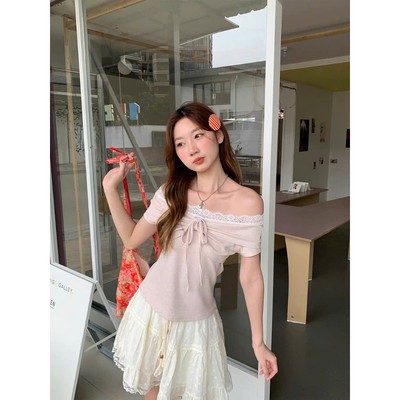 LYRA - Áo trễ vai cổ phối ren buộc nơ dáng ôm style tiểu thư nhẹ nhàng CSYAC0501