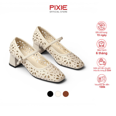 Giày Cao Gót Nữ 5cm Quai Ngang Thiết Kế Khắc Laser Thời Trang Pixie H468