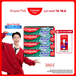 Bộ 4 Kem đánh răng Colgate Maxfresh the mát thổi bùng sảng khoái 225g/tuýp tặng bàn chải