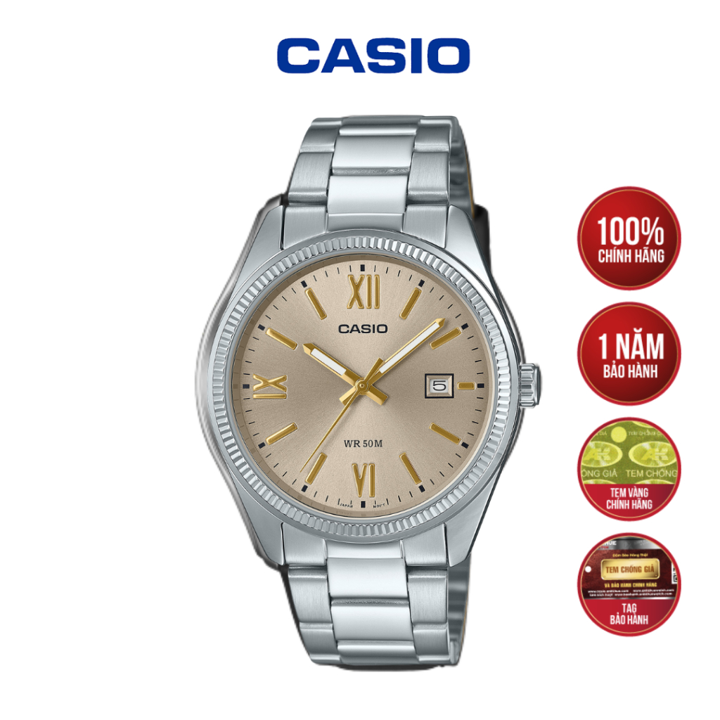 [MÃ MTP-1302DD-9AVDF] Đồng Hồ Casio Dây Thép - Mặt Màu Vàng Champagne Cổ Điển Chống Nước 50M