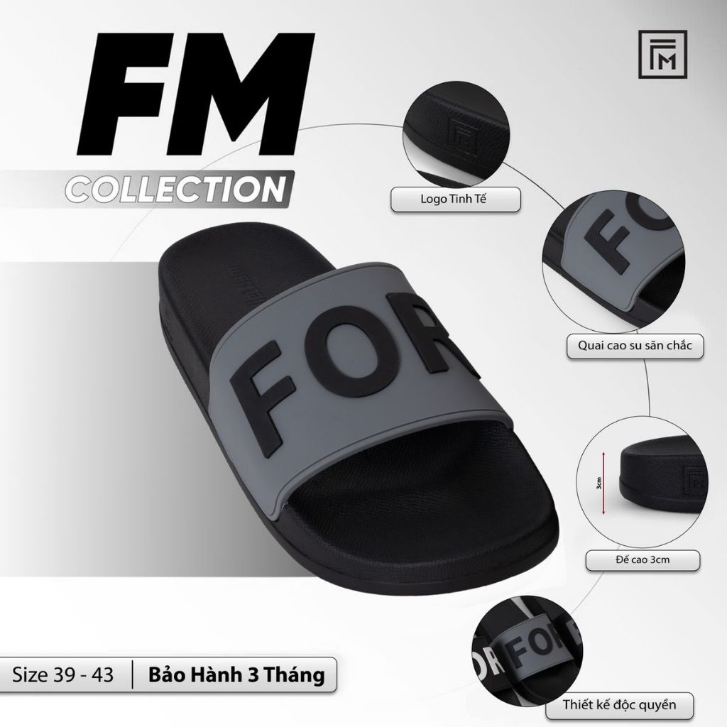 Dép quai ngang unisex FM Strong style formen , Dép cao su dập chữ nổi FORMEN bản to ở quai