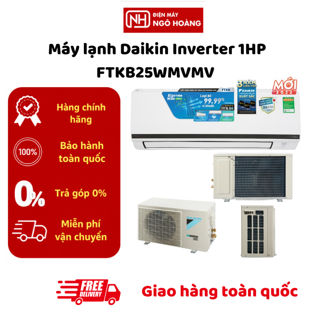 FTKB25ZVMV - Máy lạnh Daikin Inverter 1HP FTKB25ZVMV chính hãng, làm lạnh nhanh tiết kiệm điện