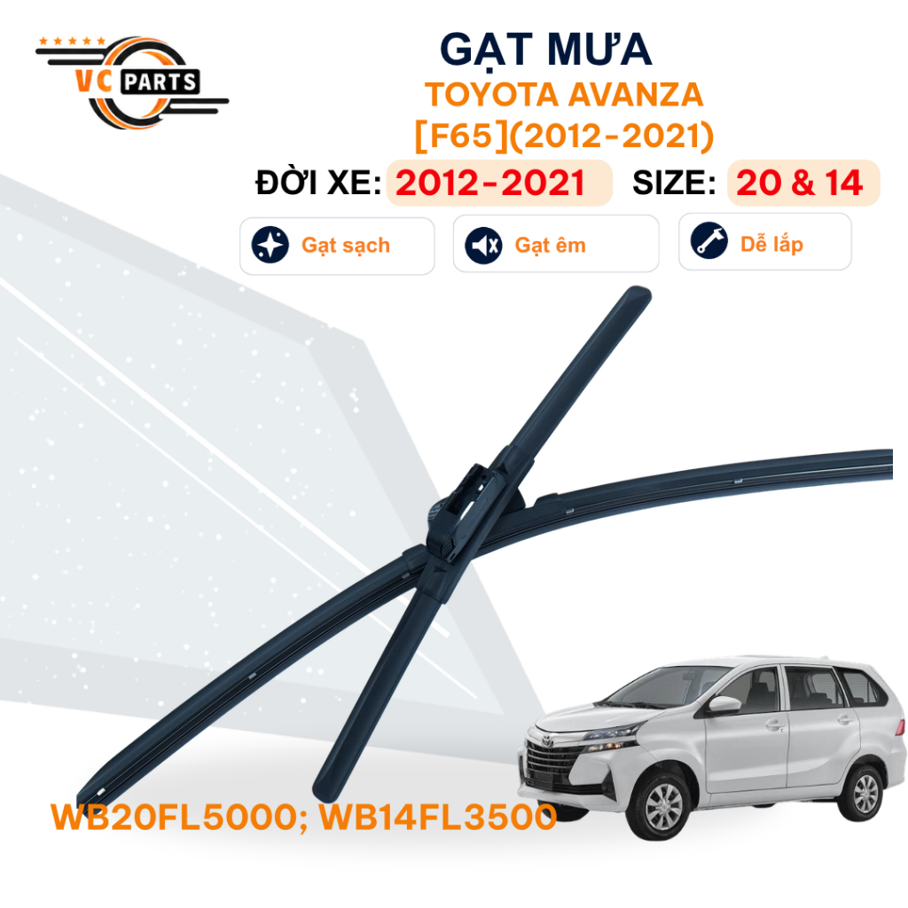 Gạt mưa xe Toyota Avanza [F65] 2012-2021-Schaeffler Thân Mềm Cao Cấp Size 20 & 14