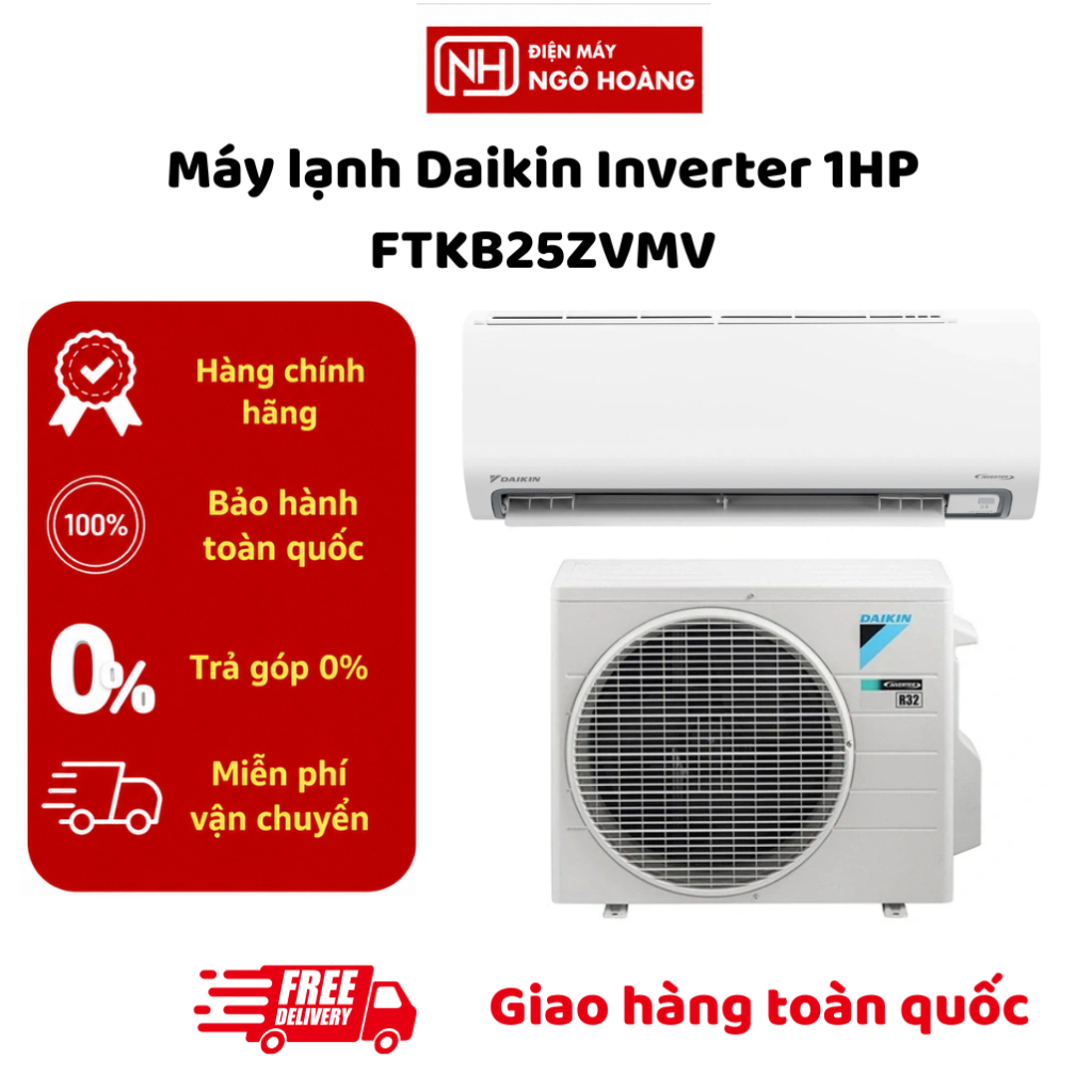 FTKB25ZVMV - Máy lạnh Daikin Inverter 1HP FTKB25ZVMV chính hãng, làm lạnh nhanh tiết kiệm điện