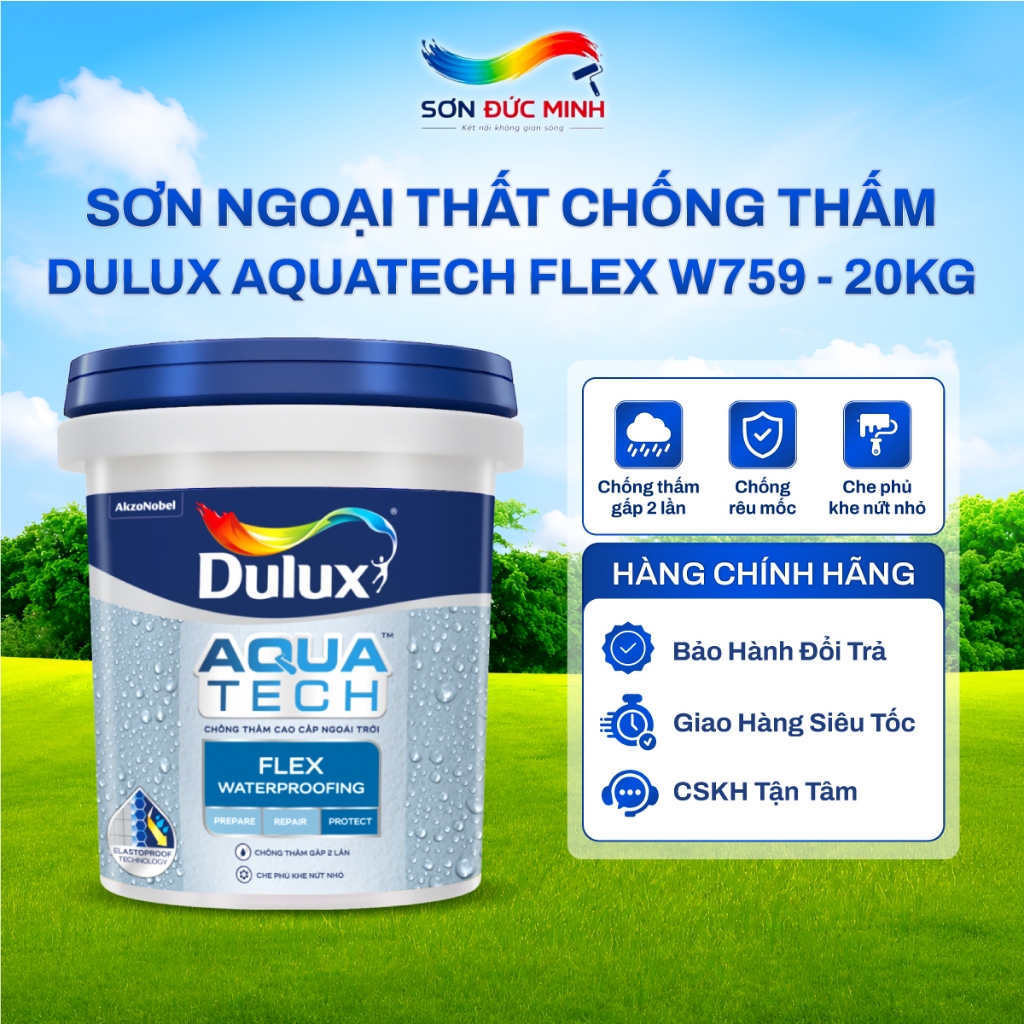 Sơn Chống Thấm Màu Dulux Aquatech Flex W759 20Kg, Chống Thấm Ngoại Thất, Không Pha Xi Măng