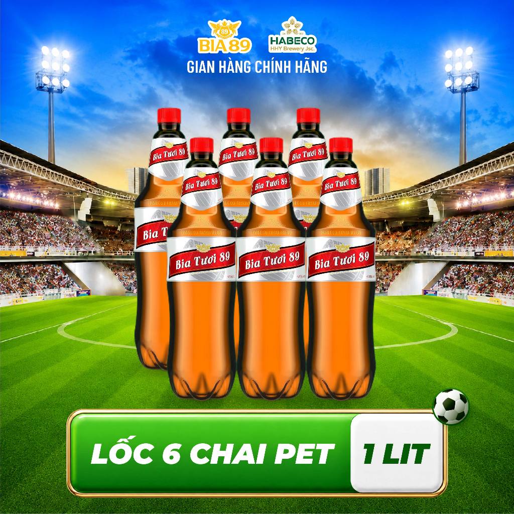 Bia tươi 89 - Nồng độ cồn 4,3% - Lốc 6 chai Pet 1L/chai