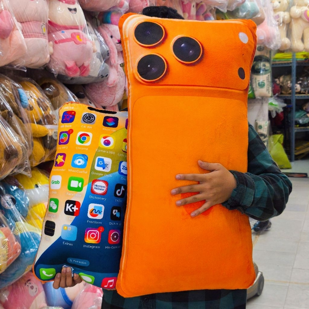 Gấu Bông Gối Ôm Ngủ 3D Gấu Bông IPhone 17 (Cam) Pro Max cao 40cm