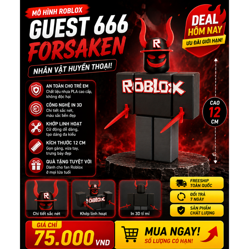 Đồ Chơi Roblox Có Khớp Nhân Vật Guest 666 Cao 12Cm