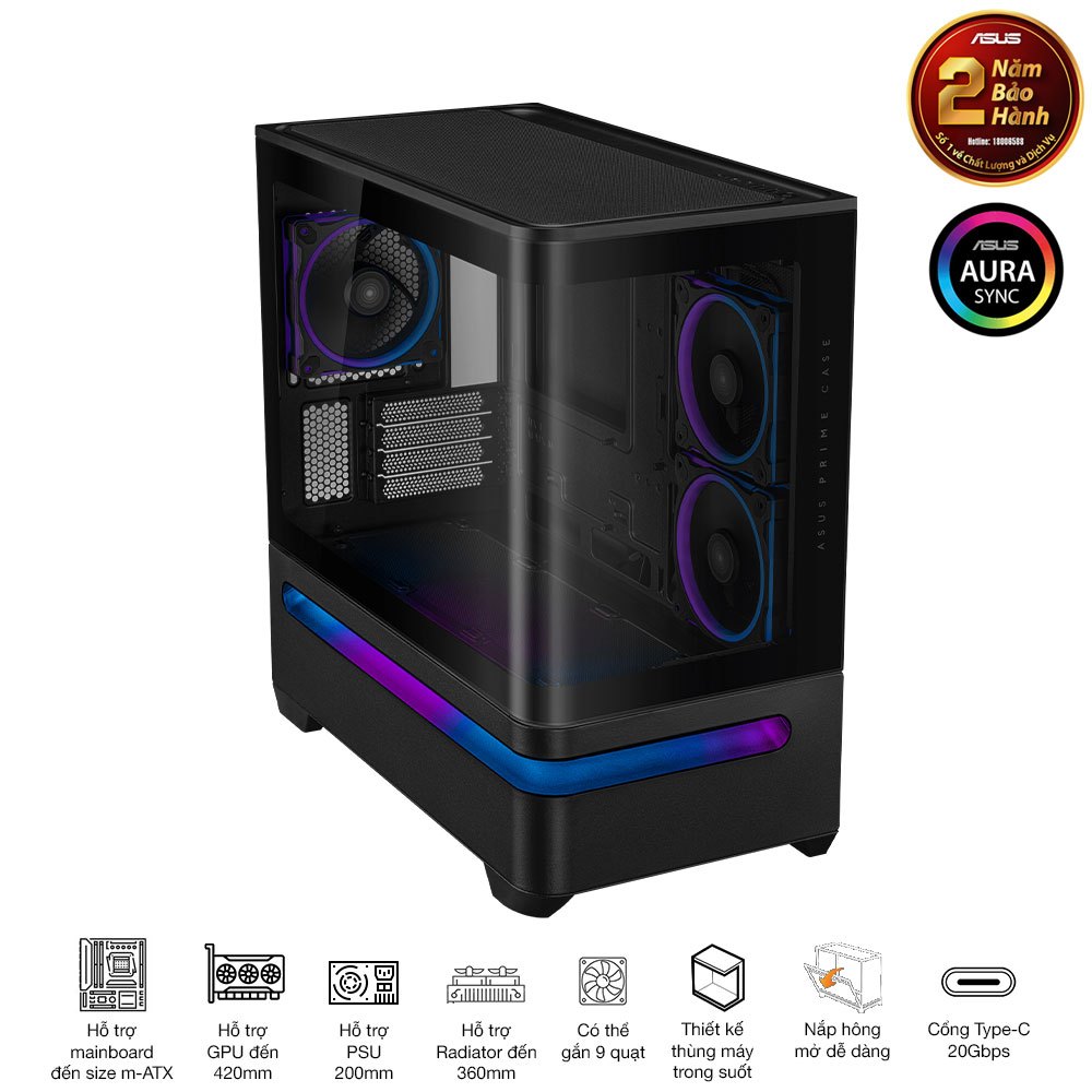 Asus Prime AP202 TG BLACK (No Fan)