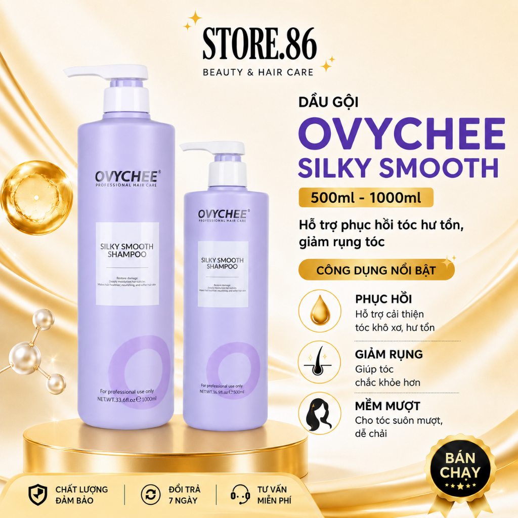 Dầu Gội OVYCHEE Silky Smooth Shampoo 500ml - 1000ml|Hỗ Trợ phục Hồi Tóc Hư Tổn, Giảm Rụng Tóc