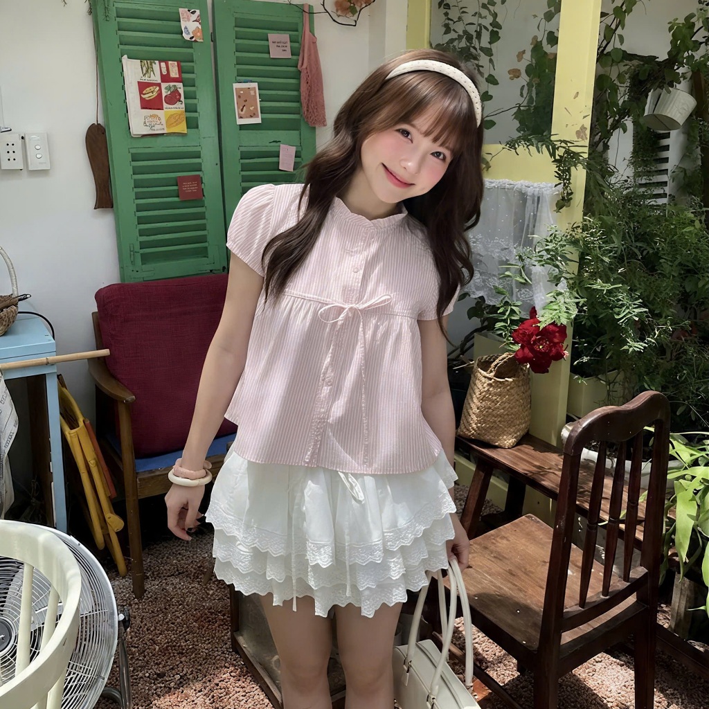 Áo babydoll kẻ sọc Pinko ୨୧ by Vintagevibes.