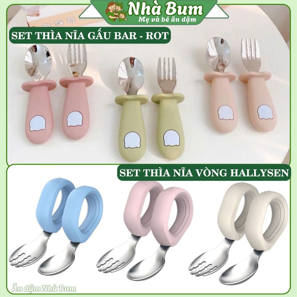 (CHÍNH HÃNG) Set thìa nĩa inox gấu BAR-ROT / cán vòng HALLYSEN, Spoon & Fork Set