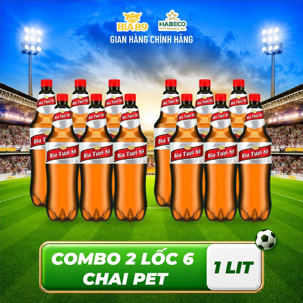 Combo 2 Bia tươi 89 - Nồng độ cồn 4,3% - Lốc 6 chai Pet 1L/chai