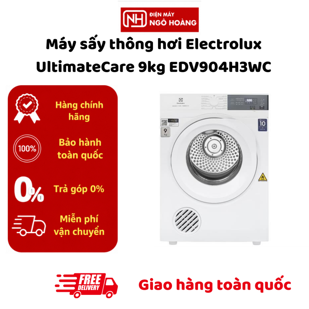 EDV904H3WC - Máy sấy thông hơi Electrolux UltimateCare 9kg EDV904H3WC chính hãng, sấy khô nhanh