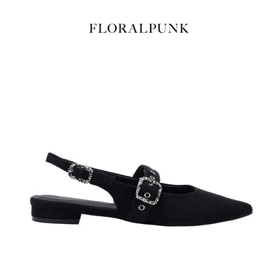[NEW] Giày bệt Floralpunk Mary Pointy - Suede Black - Đế cao 3cm chất liệu da lộn - dây quai gót kèm móc khóa