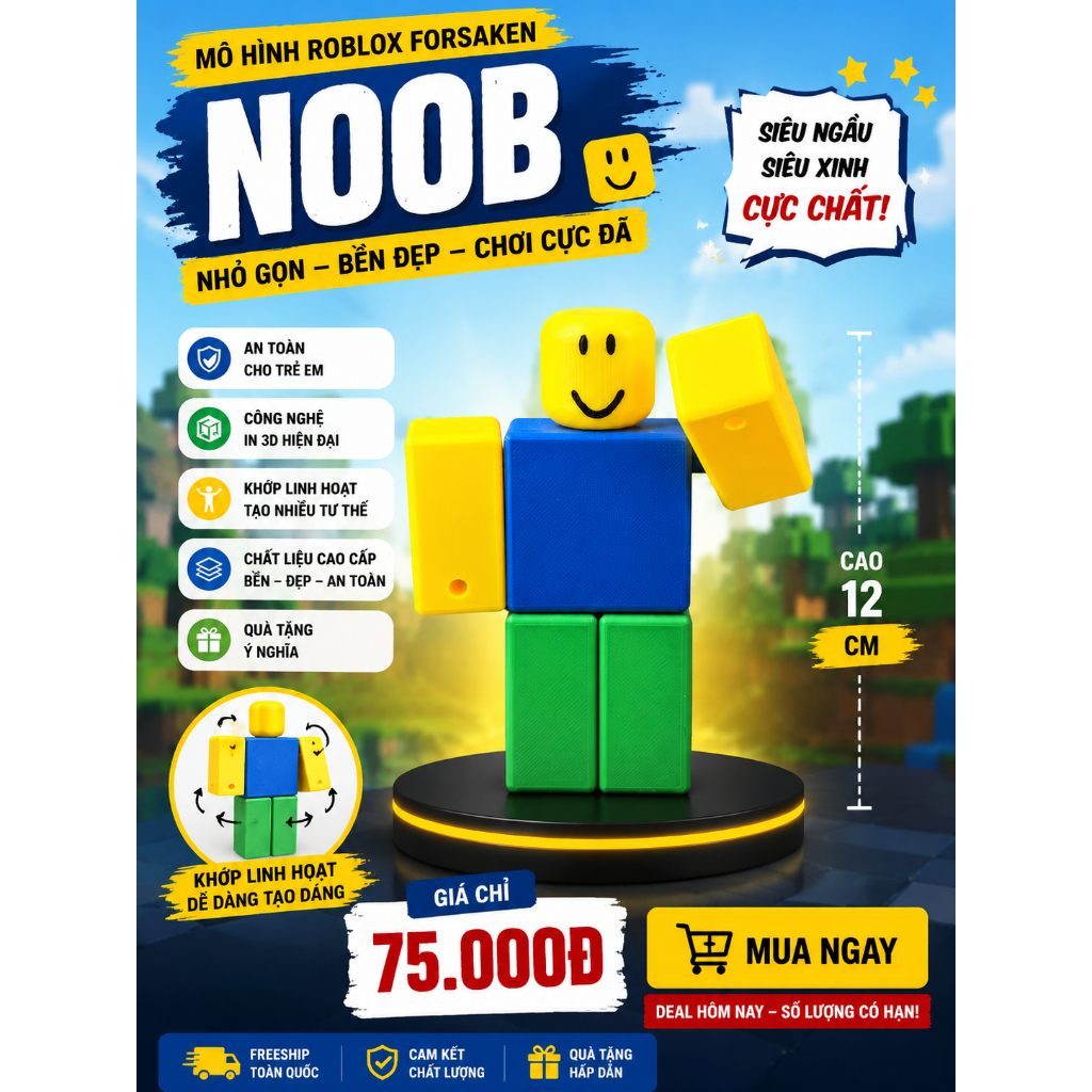 [ROBLOX] Đồ Chơi Mô Hình Noob Roblox Forsaken Có Khớp Làm Quà Tặng - Trưng Bày