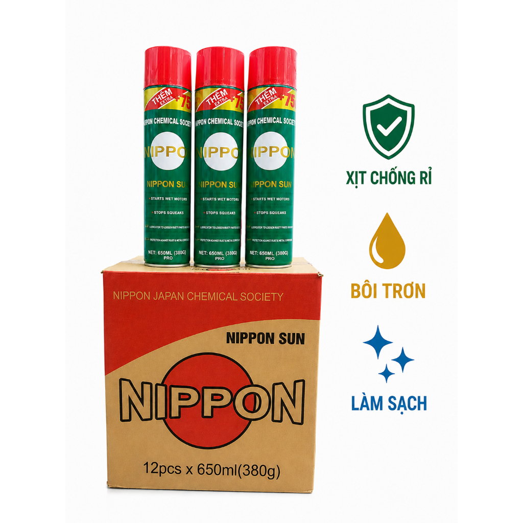 Xịt chống rỉ NIPPON loại 650ml,xịt chống rỉ, làm sạch bụi bẩn và bôi trơn