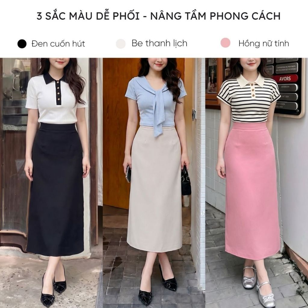Chân váy dài dáng suông Mely Fashion xẻ sau cạp cao giấu bụng tôn dáng trẻ trung dễ mặc dễ phối có bigsize  CV59-04 | BigBuy360 - bigbuy360.vn