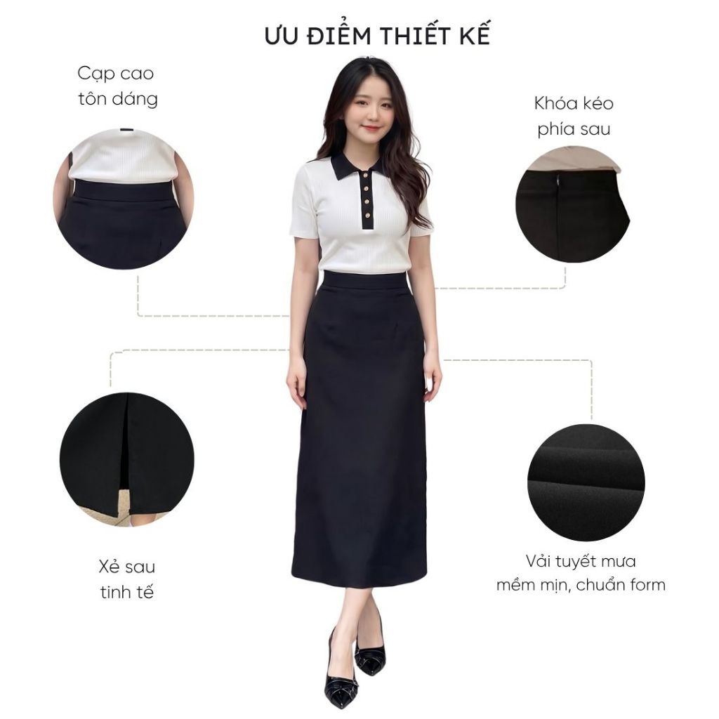 Chân váy dài dáng suông Mely Fashion xẻ sau cạp cao giấu bụng tôn dáng trẻ trung dễ mặc dễ phối có bigsize  CV59-04 | BigBuy360 - bigbuy360.vn
