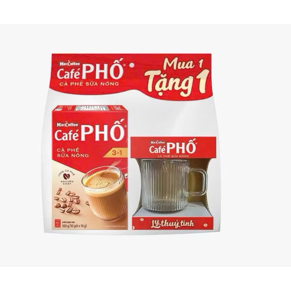 combo 3 hộp cà phê Phố Sữa nóng tặng 3 Ly thủy tinh cao cấp. (qui cách hộp cf 10gói x 16gr)