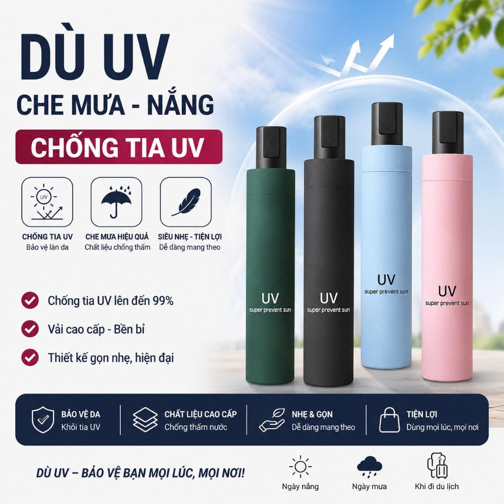 Ô Dù UV Cao Cấp Che Mưa Che Nắng Chống Tia UV, Tia Cực Tím, Dù Uv hoa cúc