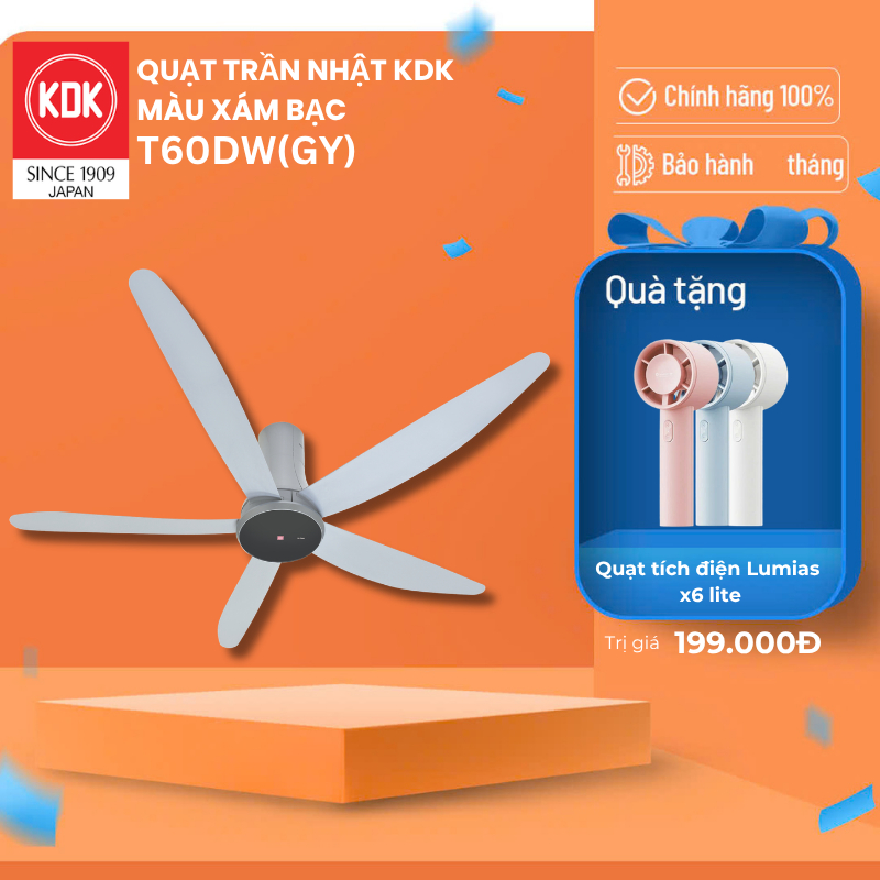 Quạt Trần Nhật KDK màu Xám Bạc T60DW - Bảo Hành Chính Hãng KDK