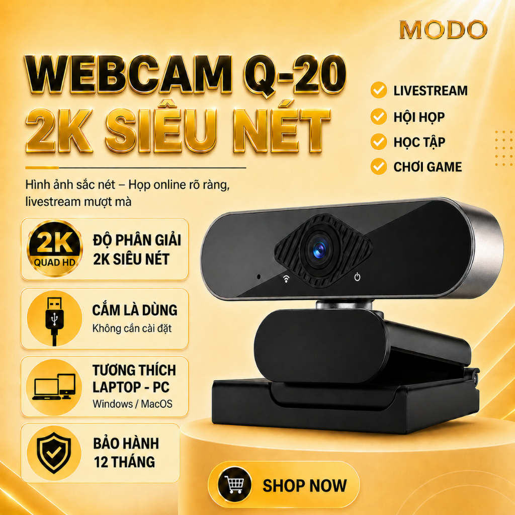 BÁN RẺ LẤY LƯỢT BÁN)Webcam PC Laptop Q20 2K Có Mic, Siêu Nét, Webcam Máy Tính Cao Cấp Hỗ Trợ Sáng Họ