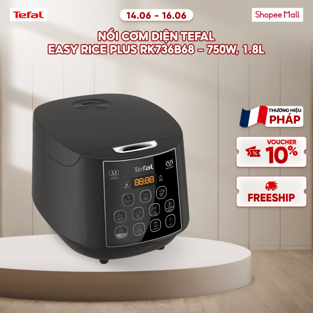 Nồi cơm điện tử Tefal RK736B68 1.8L - Đen, 11 chương trình nấu