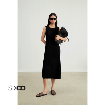 Đầm suông đen freesize không tay cổ tròn SIXDO (Black Woven Loose Dress)