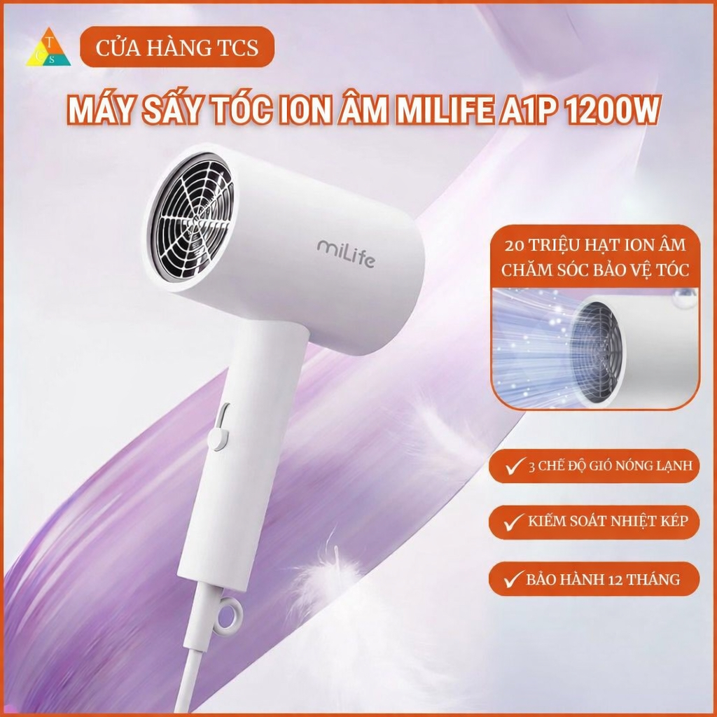 Máy sấy tóc ion âm miLife A1P 1200w với ánh sáng xanh bảo vệ tóc- Máy sấy tóc simple H100 - H101