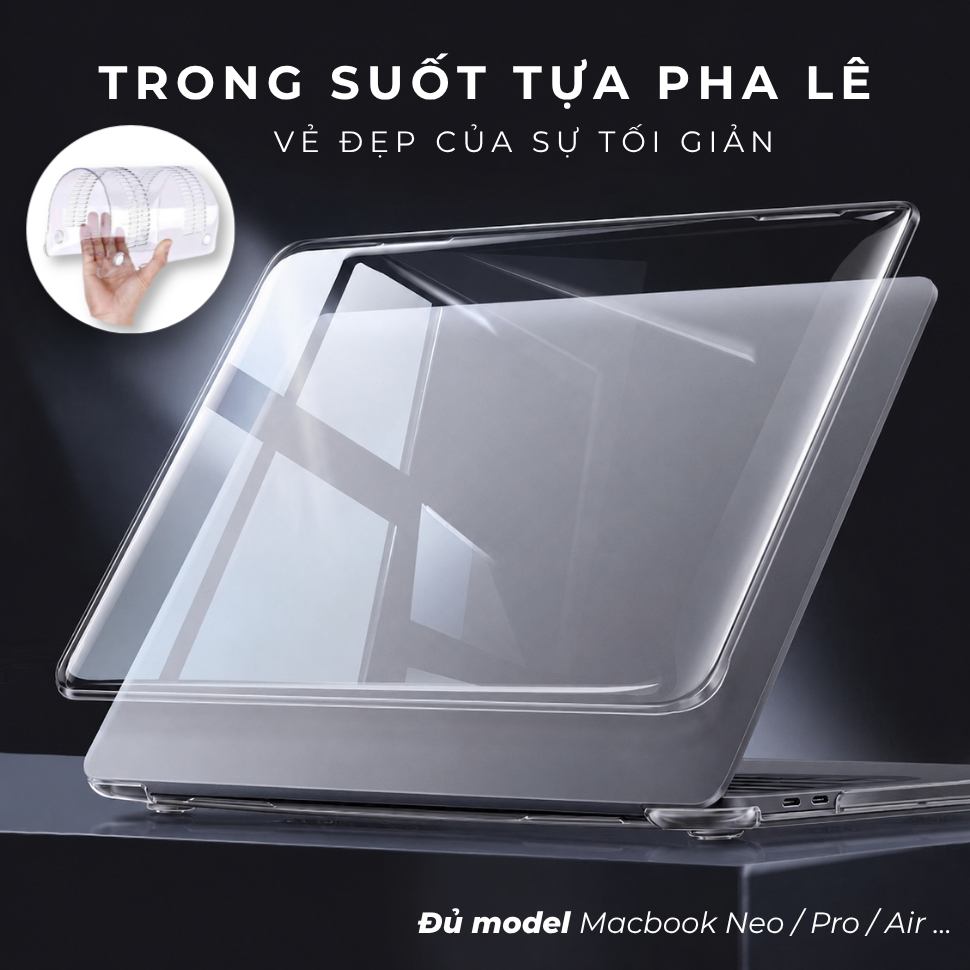 Ốp MacBook Trong Suốt Air M1 M2 M3 M4 M5 Neo, Pro 13 14 16 Inch - Case Nhựa Mềm, Chống Xước Thẩm Mỹ Cao