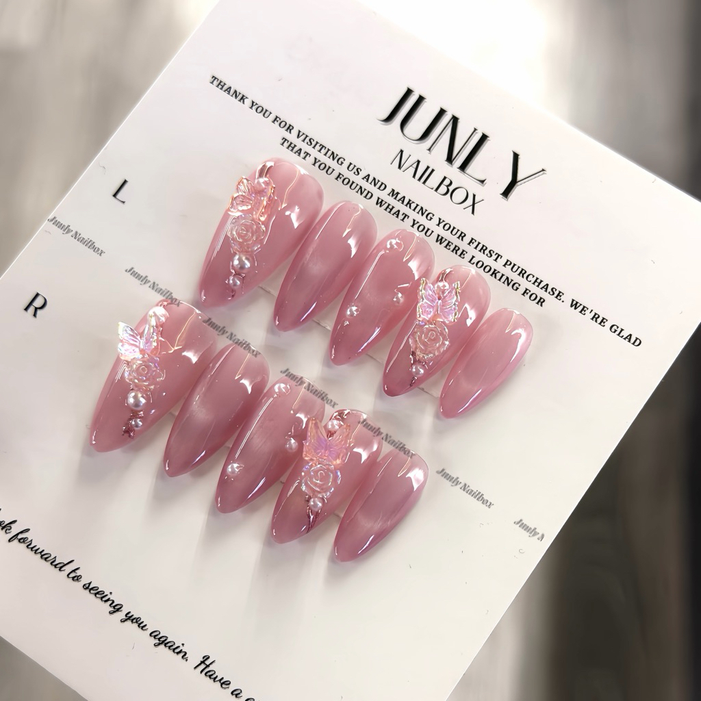 Nailbox thiết kế JUNLY móng tay giả mắt mèo ánh trăng hồng đi học đi chơi mã 882