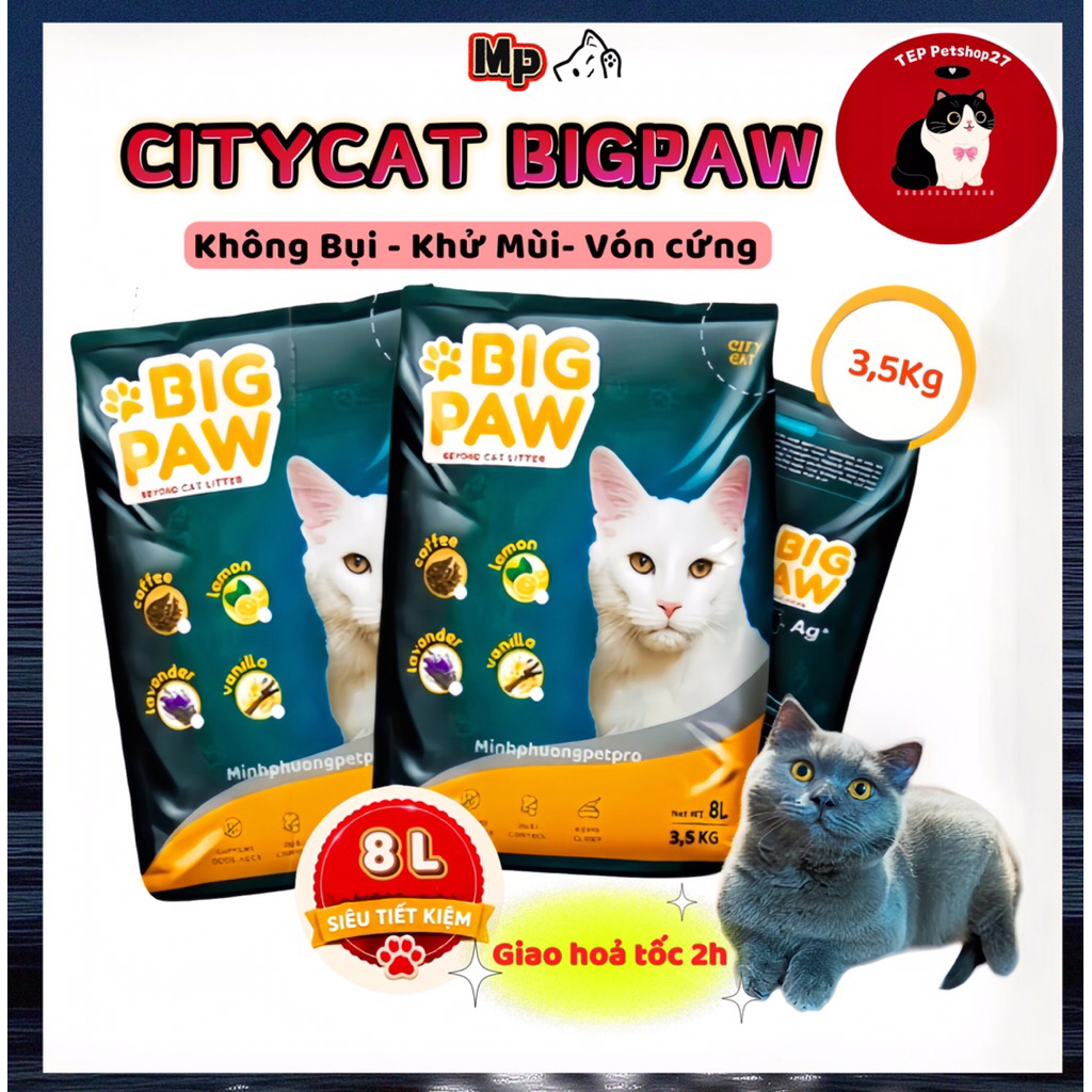 [ Tải 6 bao ] Cát vệ sinh cho mèo CityCat BigPaw , cát vệ sinh lót chuồng Hamster vón tốt khử mùi hi
