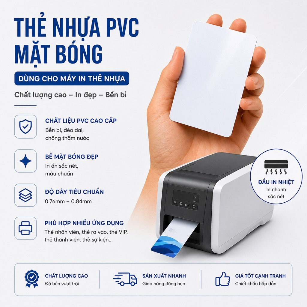 Phôi Thẻ Nhựa PVC Trắng mặt bóng (100 thẻ)