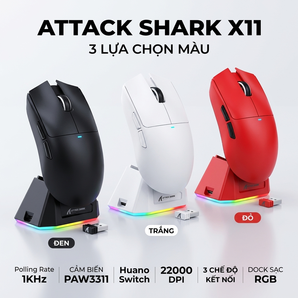 CHUỘT GAMING KHÔNG DÂY ATTACK SHARK X1 / X6 / X11 / X11SE PAW3311 PAW3395 PRO