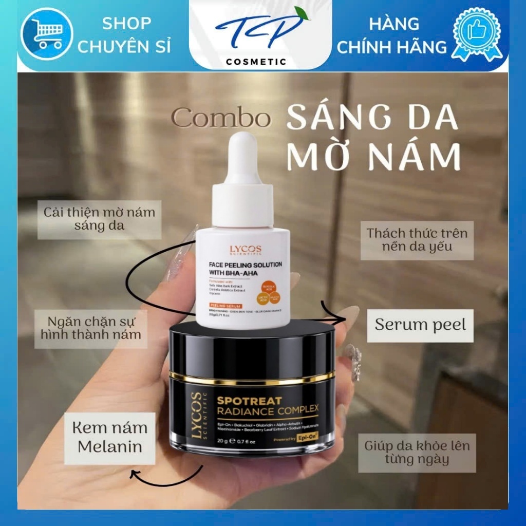 Combo Sáng Da Mờ Nám Lycos – Tinh Chất Peel Da Lycos + Kem Nám Đêm Lycos - Xóa Nhăn, Mờ Nám
