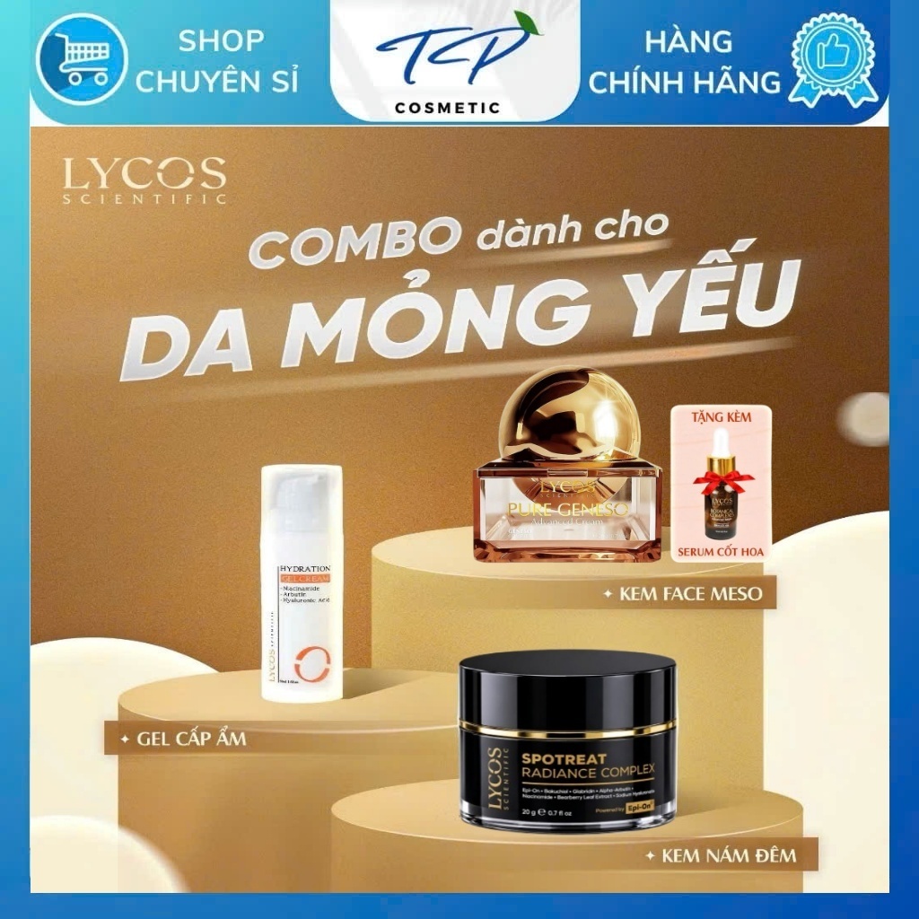 Combo 3 Lycos Dành Cho Da Mỏng Yếu (Kem Face Meso Lycos - Kem Nám Đêm Lycos - Dưỡng Ẩm Lycos