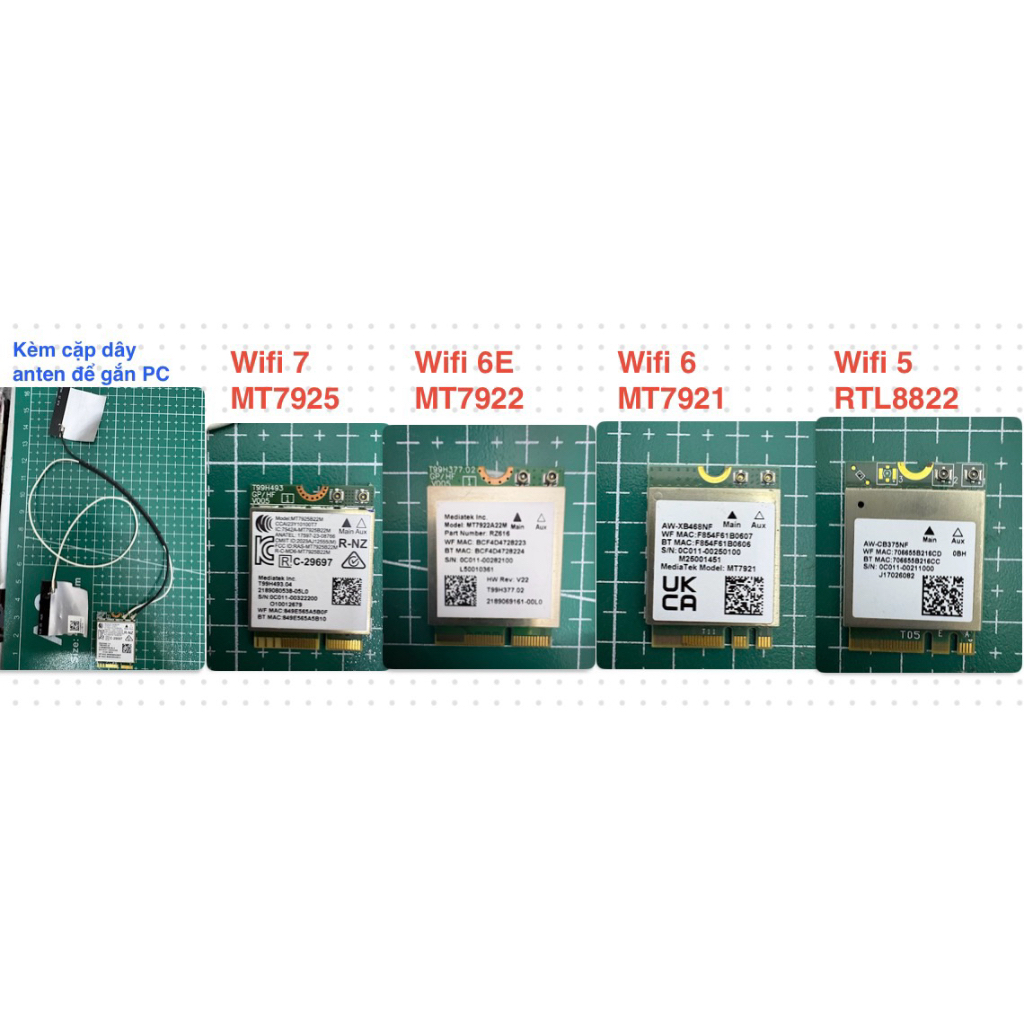 Wifi 7 - 6E - 6 - 5 - MT7925 MT7922(RZ616) MT7921 MT7902  RTL8822 AC8260 AC8265 AC7260 AC7265 cho La