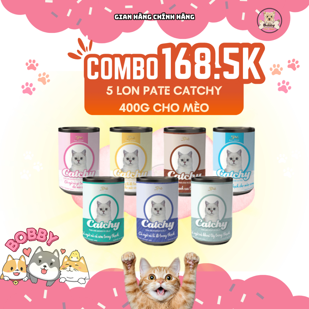 🐟🐟  PATE LON CATCHY cho mèo 400G - Pate Mềm Tơi, Vị Ngon Ngất Ngây