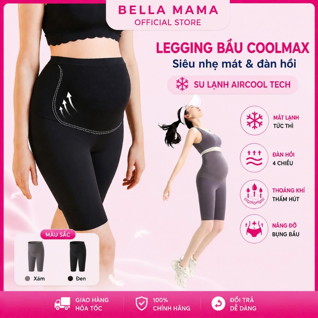 Quần legging bầu lửng Bella Mama su lạnh cool max nhẹ mát co dãn quần bầu legging su - QS2