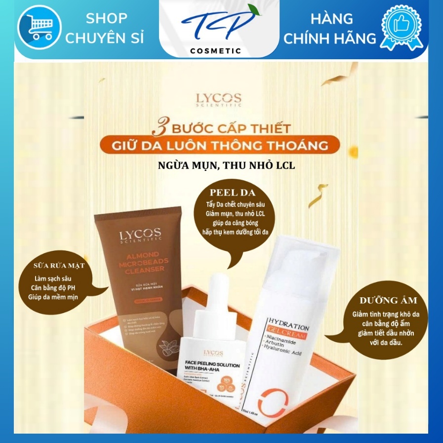 Combo làm sạch da chuyên sâu, ngừa mụn hiệu quả Lycos : peel + SRM+kem dưỡng ẩm