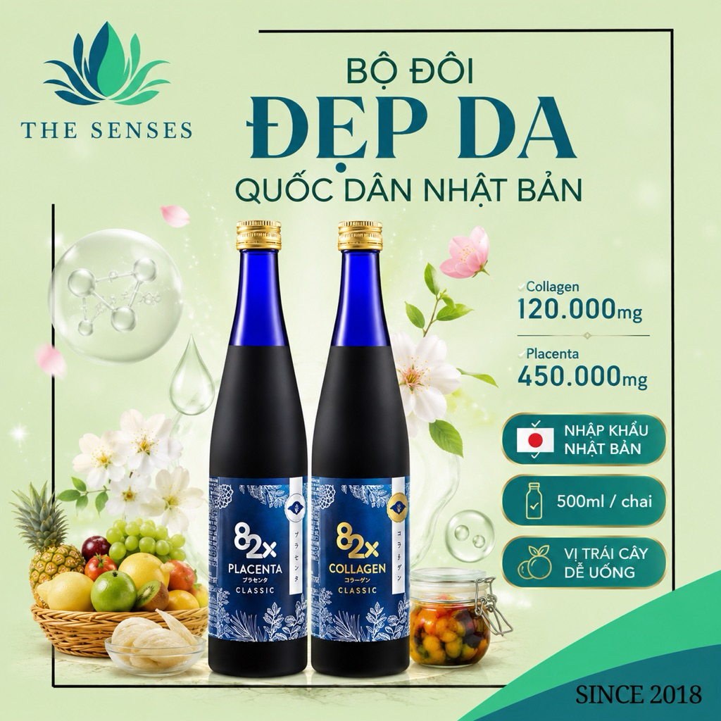 Bộ Đôi 82X Collagen Classic Và Placenta Classic Nước Uống Đẹp Da Nhật Bản 500ml - The Senses