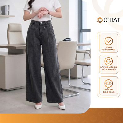 Quần Jean Nữ 𝐂𝐂𝐇𝐀𝐓 Dáng Suông Lisa Phối Đường Cắt V Chất Liệu Jeans Cao Cấp 16GDJ2004ST