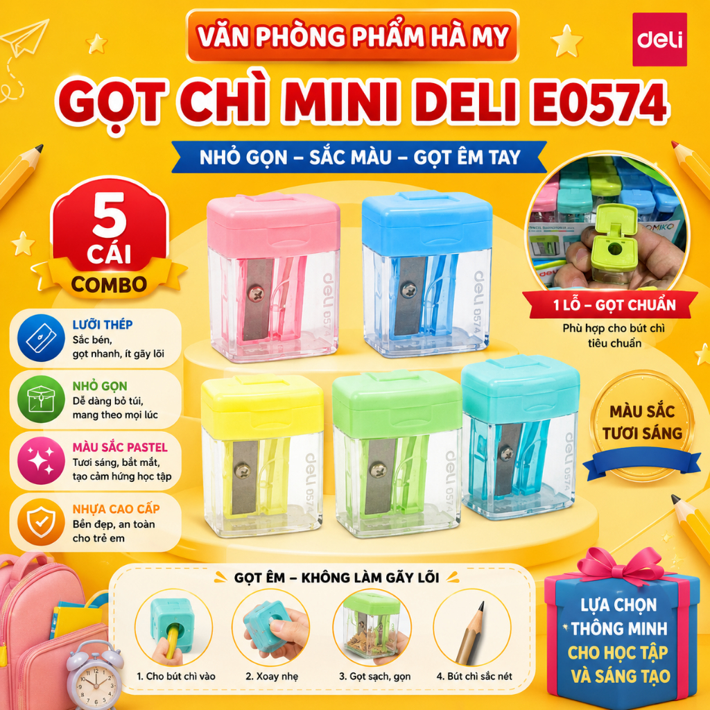 Combo 5 Cái Chuốt Gọt bút chì mini 1 lỗ Deli E0574