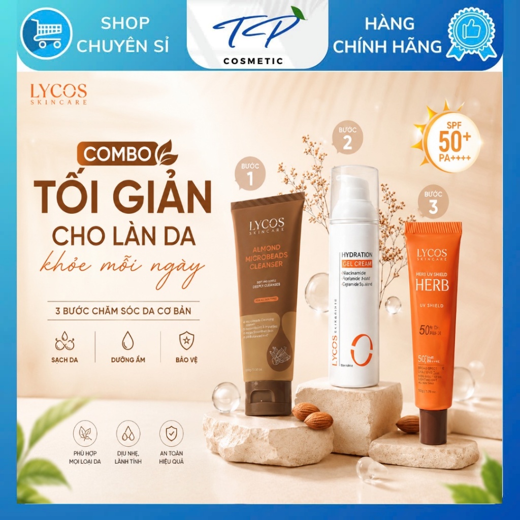 Lycos BỘ 3 Tối Giản Cho Da Khoẻ Mỗi Ngày: Sữa rửa mặt Lycos - Dưỡng Ẩm Lycos - Kem chống nắng Lycos