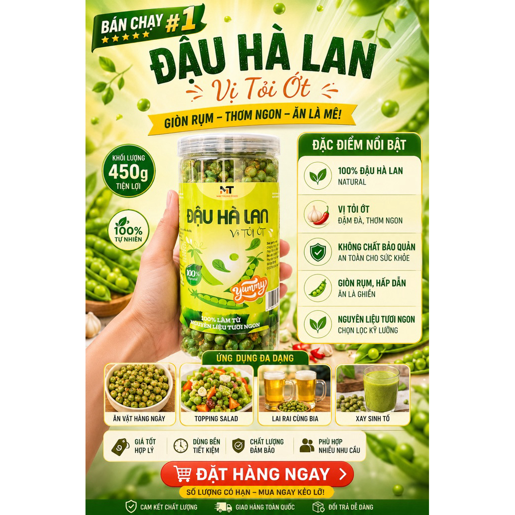 Đậu Hà Lan Tỏi Ớt 450g – Ăn Vặt Cực Mê, Cay Nồng Hấp Dẫn