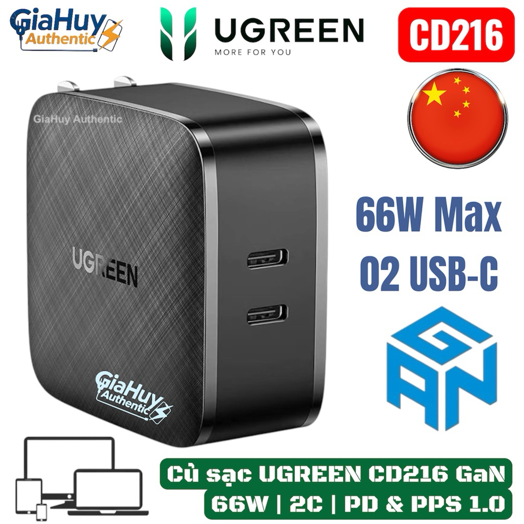 Củ sạc nhanh UGREEN CD216 02 USB-C PPS 1.0 / PD 3.0 66W