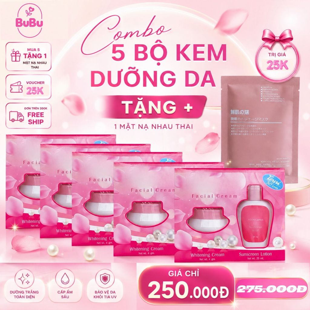 Combo 5 Bộ Kem Kone + Mặt Nạ Nhau Thai Cừu Dưỡng Da Mềm Mịn, Hỗ Trợ Làm Đều Màu Da - Chính Hãng